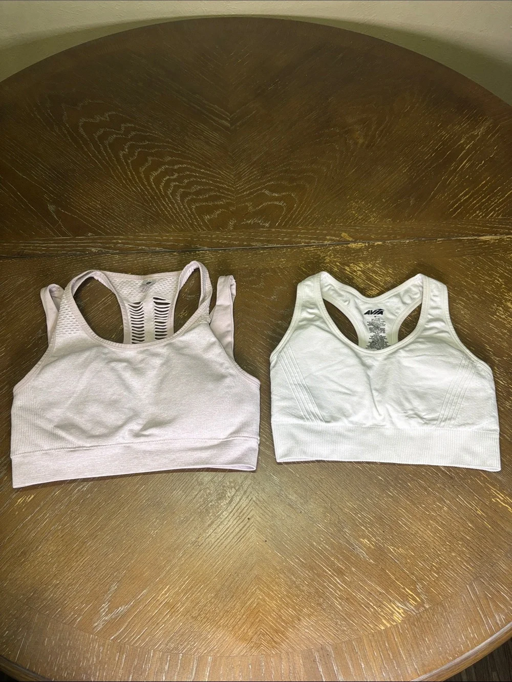 90 Degrees Mauve laser-cut hollow-out racerback & Avia White seamless Sports Bra